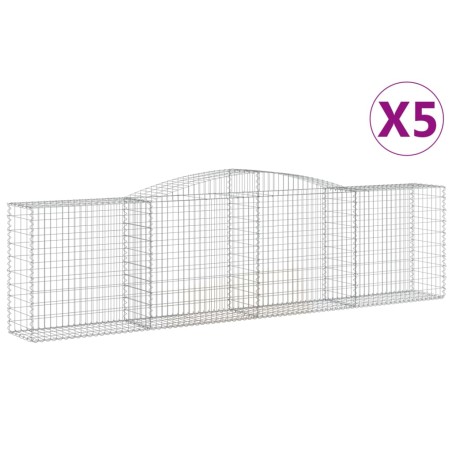 vidaXL Cesti Gabbioni ad Arco 5 pz 400x50x100/120 cm Ferro Zincato