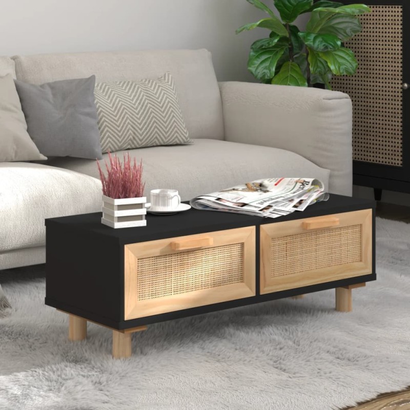 Tavolino Nero 80x40x30 cm Legno Multistrato e Massello di Pino Tavolino Nero 80x40x30 cm Legno Multistrato e Massello di Pino