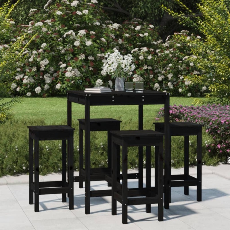 vidaXL Set Bar da Giardino 5 pz Nero in Legno Massello di Pino vidaXL Set Bar da Giardino 5 pz Nero in Legno Massello di Pino