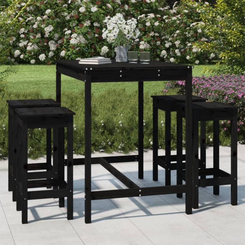 vidaXL Set Bar da Giardino 5 pz Nero in Legno Massello di Pino vidaXL Set Bar da Giardino 5 pz Nero in Legno Massello di Pino