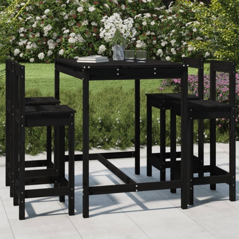vidaXL Set Bar da Giardino 5 pz Nero in Legno Massello di Pino vidaXL Set Bar da Giardino 5 pz Nero in Legno Massello di Pino