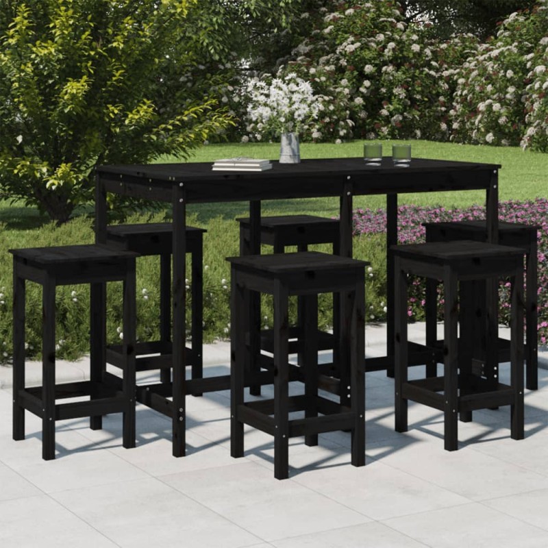 vidaXL Set Bar da Giardino 7 pz Nero in Legno Massello di Pino vidaXL Set Bar da Giardino 7 pz Nero in Legno Massello di Pino