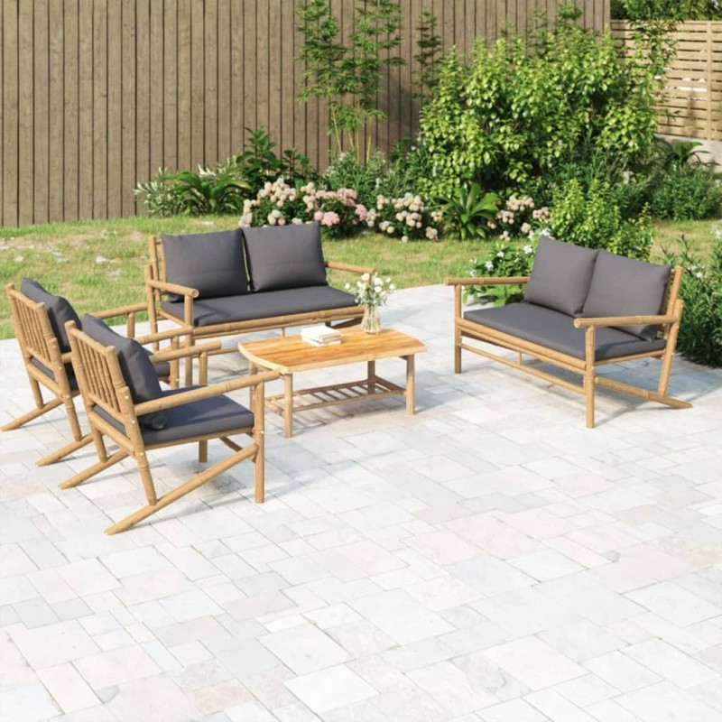vidaXL Set Salotto da Giardino 5pz con Cuscini Grigio Scuro Bambù vidaXL Set Salotto da Giardino 5pz con Cuscini Grigio Scuro Bambù