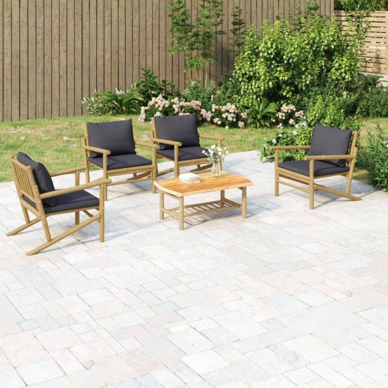 vidaXL Set Salotto da Giardino 5pz con Cuscini Grigio Scuro Bambù vidaXL Set Salotto da Giardino 5pz con Cuscini Grigio Scuro Bambù