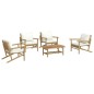 vidaXL Set Salotto da Giardino 5pz con Cuscini Bianco Crema in Bambù vidaXL Set Salotto da Giardino 5pz con Cuscini Bianco Crema in Bambù