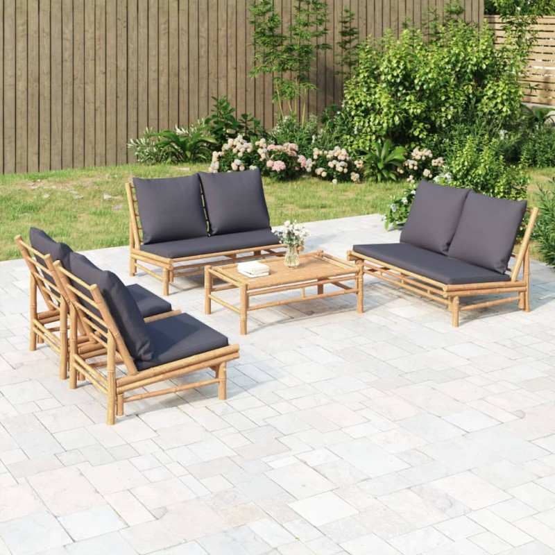 vidaXL Set Salotto da Giardino 5pz con Cuscini Grigio Scuro Bambù vidaXL Set Salotto da Giardino 5pz con Cuscini Grigio Scuro Bambù