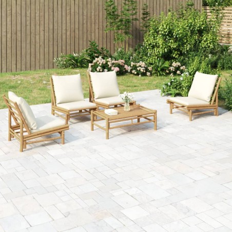 vidaXL Set Salotto da Giardino 5pz con Cuscini Bianco Crema in Bambù