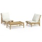 vidaXL Set Salotto da Giardino 3pz con Cuscini Bianco Crema in Bambù vidaXL Set Salotto da Giardino 3pz con Cuscini Bianco Crema in Bambù