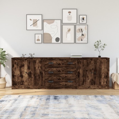 vidaXL Credenze 3 pz Rovere Fumo in Legno Multistrato