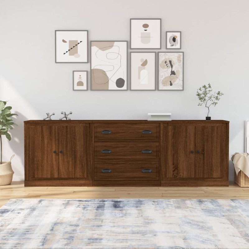 vidaXL Credenze 3 pz Rovere Marrone in Legno Multistrato vidaXL Credenze 3 pz Rovere Marrone in Legno Multistrato