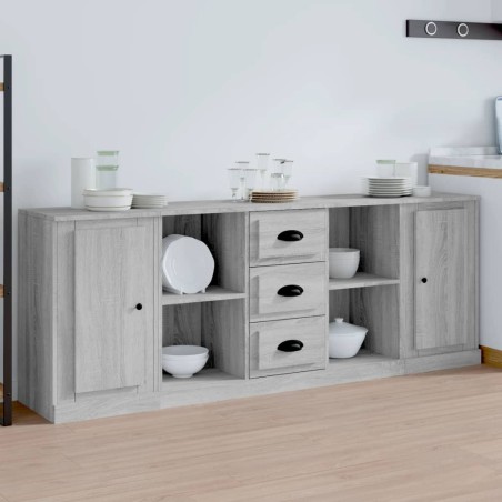 vidaXL Credenze 3 pz Grigio Sonoma in Legno Multistrato