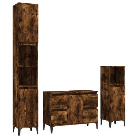 vidaXL Set Mobili da Bagno 3 pz Rovere Fumo in Legno Multistrato