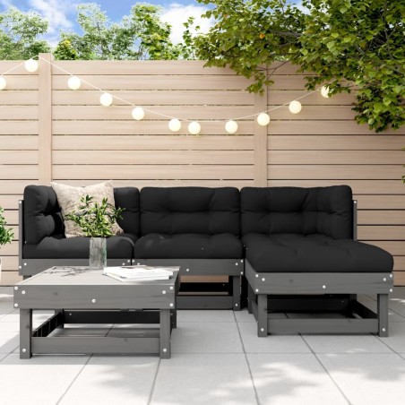 vidaXL Set Divani da Giardino 5pz con Cuscini in Legno Massello Grigio