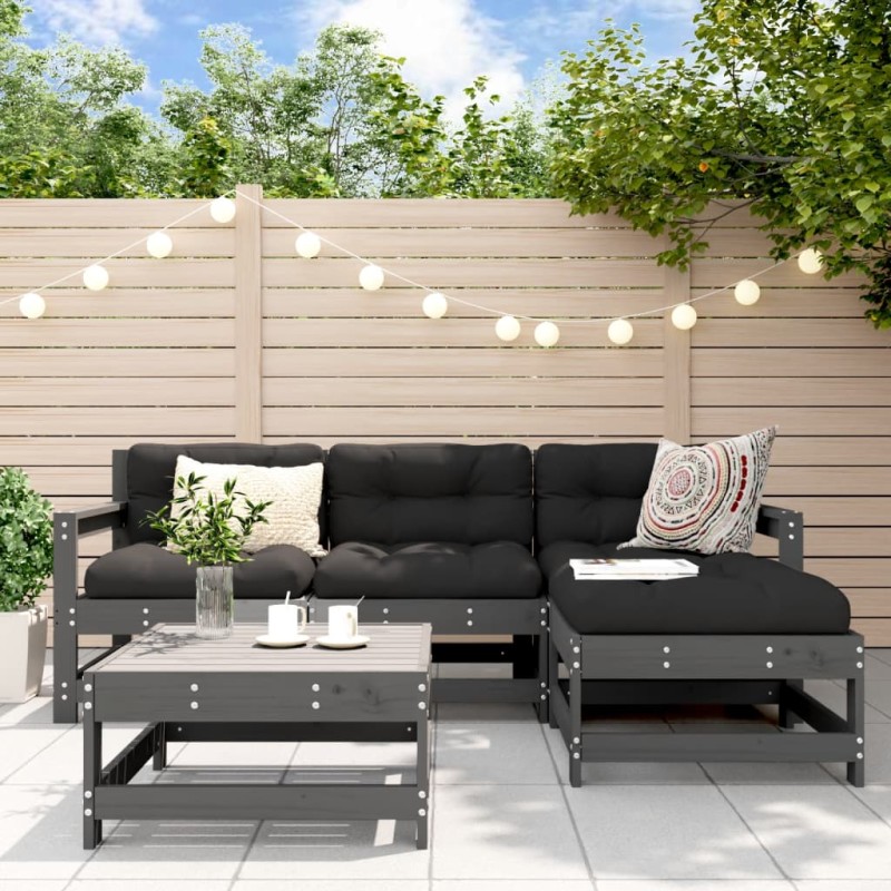 vidaXL Set Divani da Giardino 5pz con Cuscini in Legno Massello Grigio