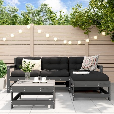 vidaXL Set Divani da Giardino 5pz con Cuscini in Legno Massello Grigio