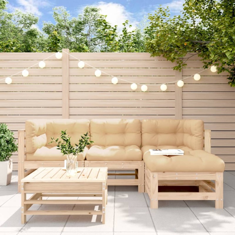 vidaXL Set Divani da Giardino 5 pz con Cuscini in Legno Massello vidaXL Set Divani da Giardino 5 pz con Cuscini in Legno Massello