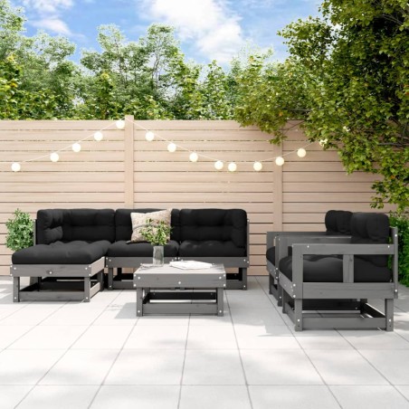 vidaXL Set Divani da Giardino 7pz con Cuscini in Legno Massello Grigio