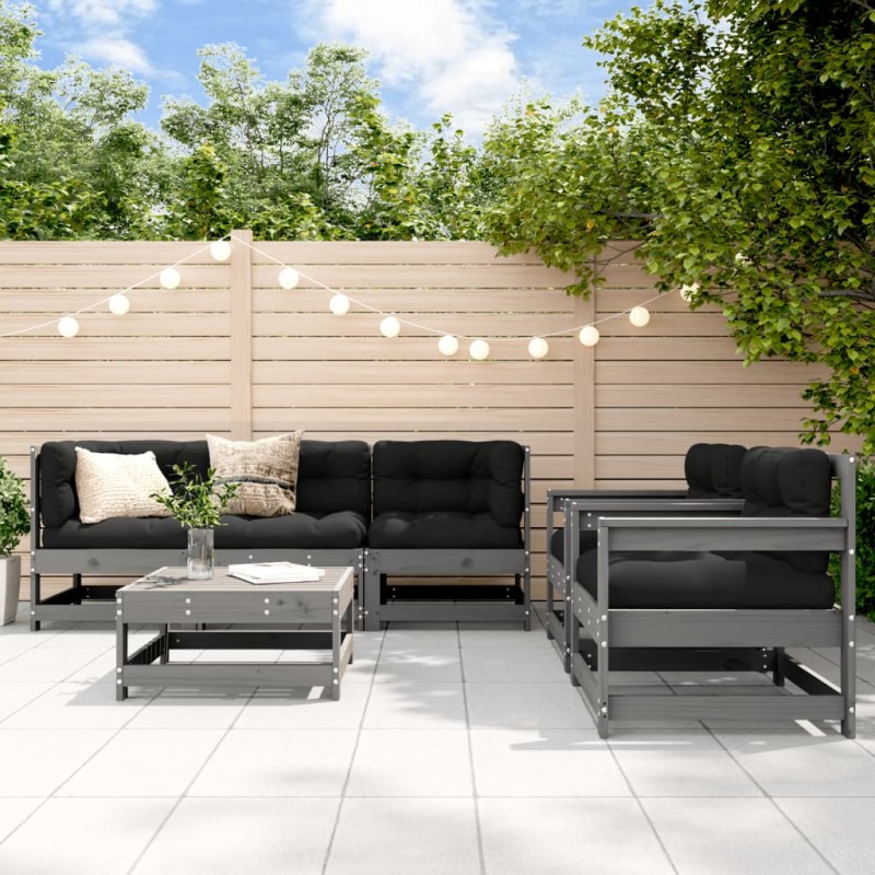 vidaXL Set Divani da Giardino 6pz con Cuscini in Legno Massello Grigio vidaXL Set Divani da Giardino 6pz con Cuscini in Legno Massello Grigio