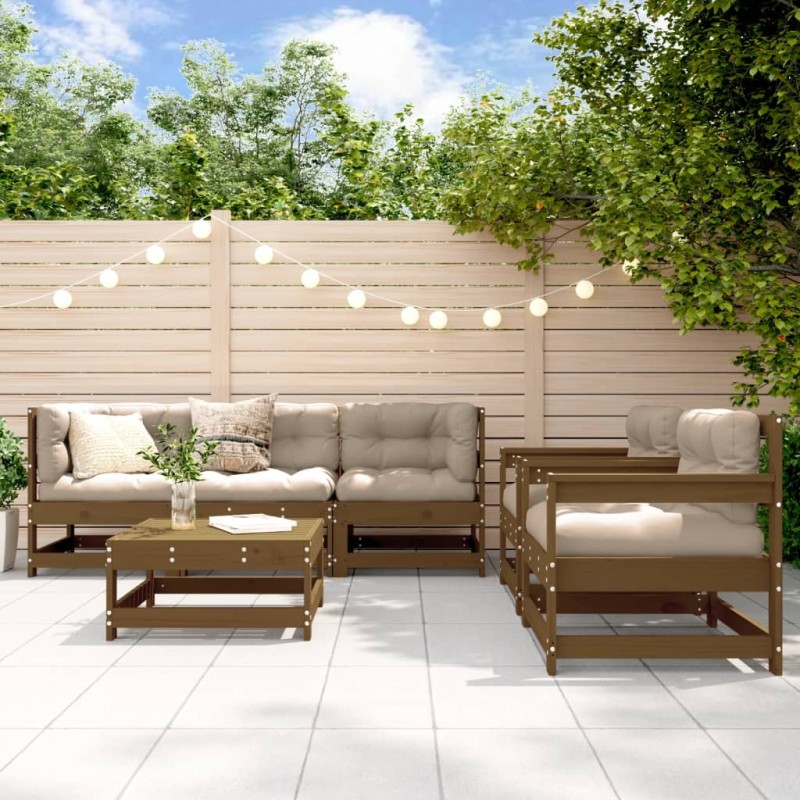 vidaXL Set Divani da Giardino 6 pz con Cuscini in Legno Massello Miele