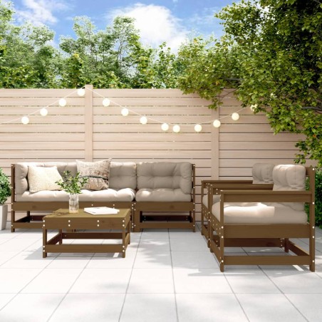 vidaXL Set Divani da Giardino 6 pz con Cuscini in Legno Massello Miele