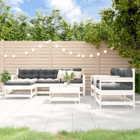 vidaXL Set Divani da Giardino 7pz con Cuscini in Legno Massello Bianco