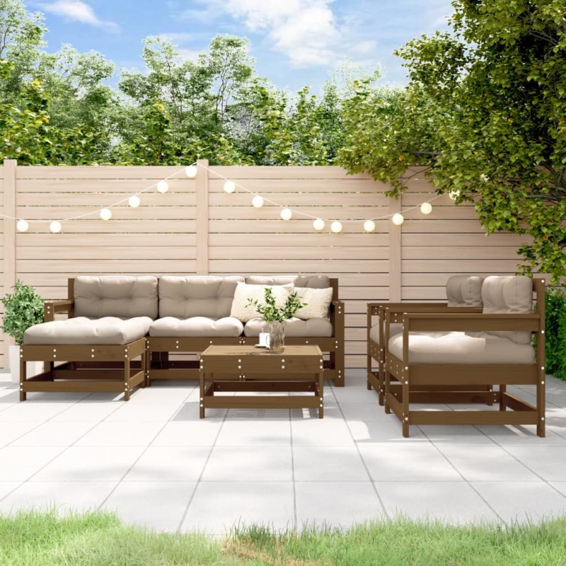 vidaXL Set Divani da Giardino 7 pz con Cuscini in Legno Massello Miele vidaXL Set Divani da Giardino 7 pz con Cuscini in Legno Massello Miele