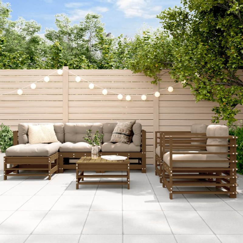 vidaXL Set Divani da Giardino 7 pz con Cuscini in Legno Massello ambra vidaXL Set Divani da Giardino 7 pz con Cuscini in Legno Massello ambra
