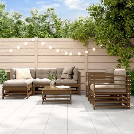 vidaXL Set Divani da Giardino 7 pz con Cuscini in Legno Massello ambra