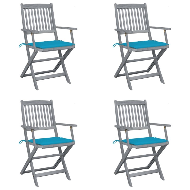 Sedie da Giardino Pieghevoli 4pz con Cuscini in Massello Acacia Sedie da Giardino Pieghevoli 4pz con Cuscini in Massello Acacia