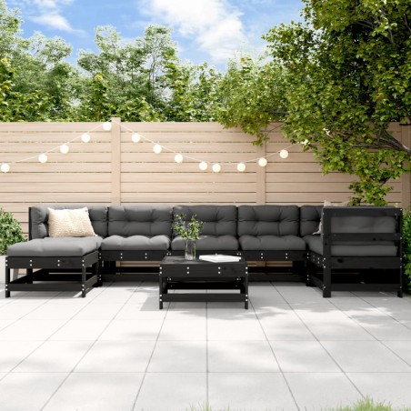 vidaXL Set Divani da Giardino 8 pz con Cuscini in Legno Massello Nero
