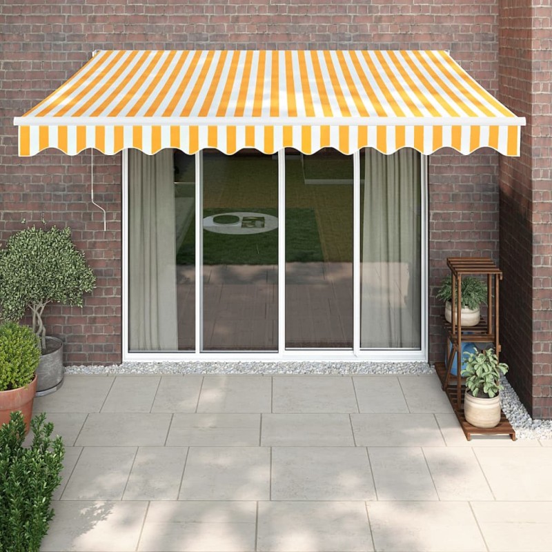 vidaXL Tenda Retrattile Gialla e Bianca 3,5x2,5 m Tessuto e Alluminio vidaXL Tenda Retrattile Gialla e Bianca 3,5x2,5 m Tessuto e Alluminio