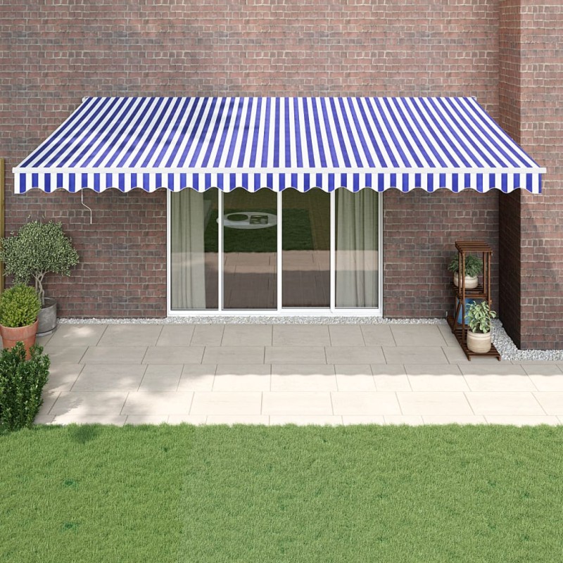 vidaXL Tenda da Sole Retrattile Blu e Bianca 5x3 m Tessuto e Alluminio vidaXL Tenda da Sole Retrattile Blu e Bianca 5x3 m Tessuto e Alluminio
