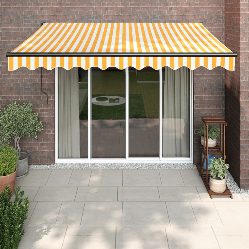 vidaXL Tenda Retrattile Gialla e Bianca 3,5x2,5 m Tessuto e Alluminio vidaXL Tenda Retrattile Gialla e Bianca 3,5x2,5 m Tessuto e Alluminio