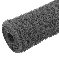 vidaXL Recinzione in Rete per Pollaio in Acciaio e PVC 25x1,5 m Grigia