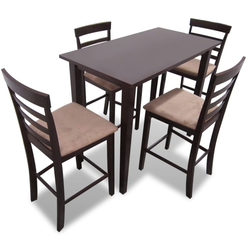vidaXL Set Tavolo da Bar in Legno Marrone e 4 Sedie da Bar vidaXL Set Tavolo da Bar in Legno Marrone e 4 Sedie da Bar