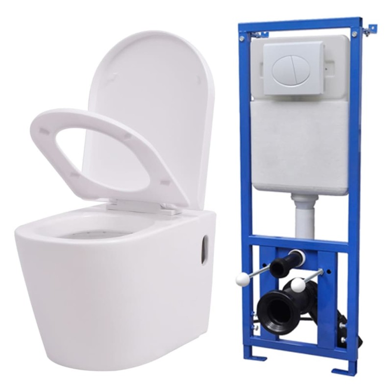 vidaXL WC a Muro con Sciacquone Nascosto in Ceramica Bianco vidaXL WC a Muro con Sciacquone Nascosto in Ceramica Bianco