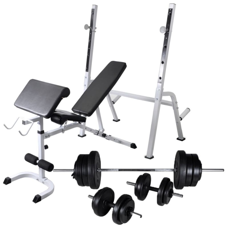 vidaXL Panca Multifunzione con Rack Bilanciere e Set Manubri 60,5 kg vidaXL Panca Multifunzione con Rack Bilanciere e Set Manubri 60,5 kg