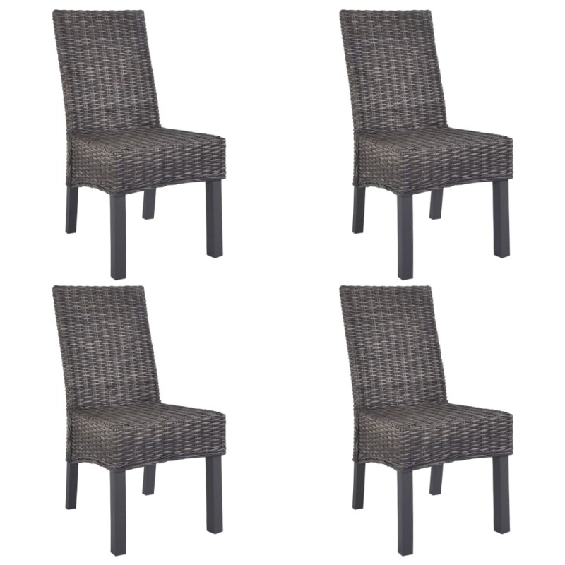 vidaXL Sedie da Pranzo 4 pz Marroni in Rattan Kubu e Legno di Mango vidaXL Sedie da Pranzo 4 pz Marroni in Rattan Kubu e Legno di Mango
