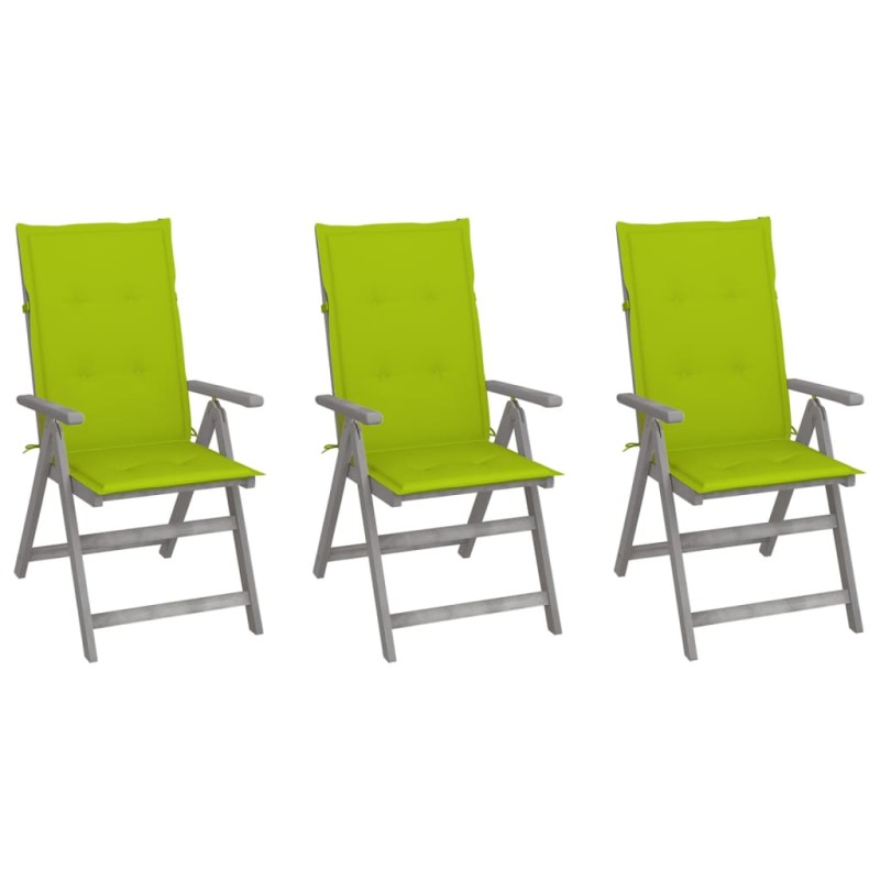 Sedie da Giardino Reclinabili 3 pz con Cuscini Massello Acacia Sedie da Giardino Reclinabili 3 pz con Cuscini Massello Acacia