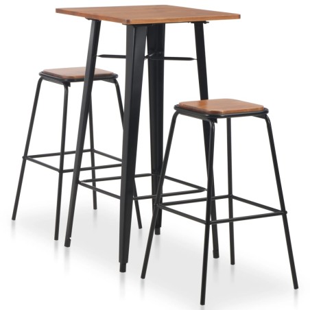 vidaXL Set da Bar 3 pz in Acciaio Nero Marrone 