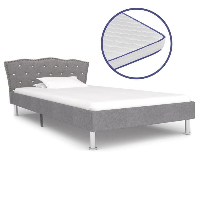 vidaXL Letto con Materasso Memory Foam Tessuto Grigio Chiaro 90x200 cm vidaXL Letto con Materasso Memory Foam Tessuto Grigio Chiaro 90x200 cm