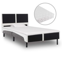 vidaXL Letto con Materasso Bianco Nero Similpelle 90x200 cm 