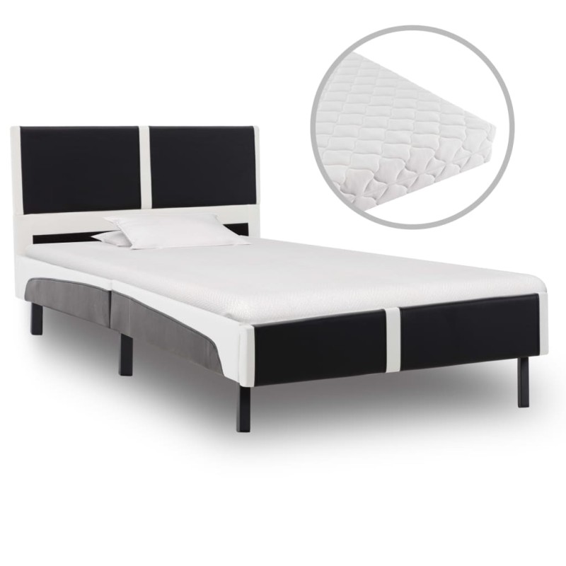 vidaXL Letto con Materasso Bianco Nero Similpelle 90x200 cm 