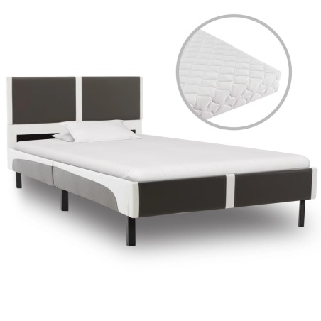 vidaXL Letto con Materasso Bianco e Grigio Similpelle 90x200cm 