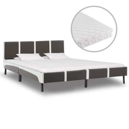 vidaXL Letto Materasso Bianco Grigio Similpelle 180x200cm