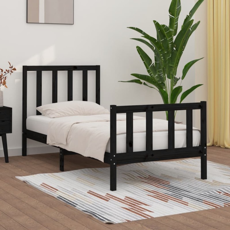 vidaXL Giroletto Nero in Legno Massello 90x190 cm 3FT Single vidaXL Giroletto Nero in Legno Massello 90x190 cm 3FT Single