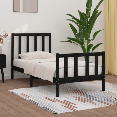 vidaXL Giroletto Nero in Legno Massello 90x190 cm 3FT Single