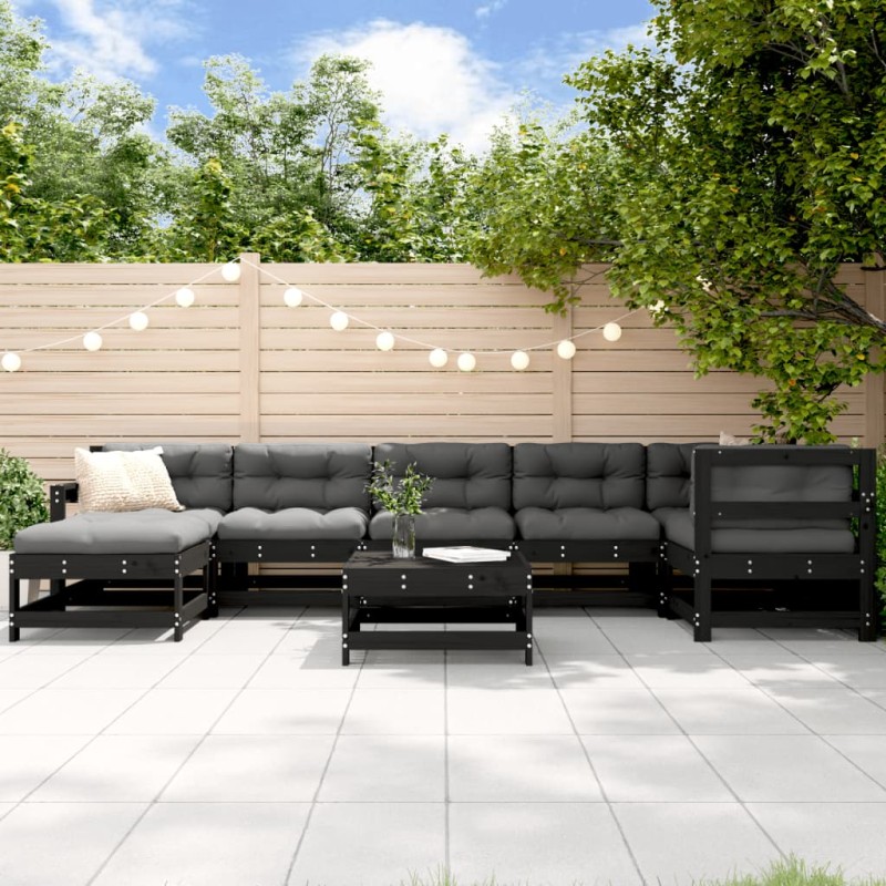 vidaXL Set Divani da Giardino 8 pz con Cuscini in Legno Massello Nero