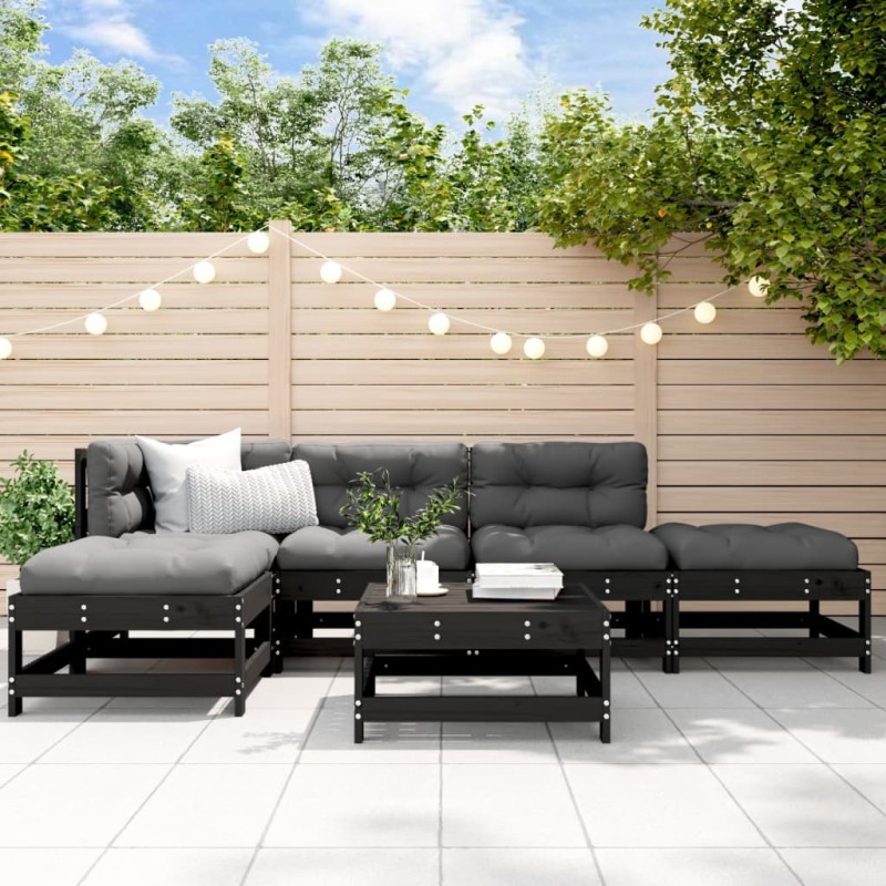 vidaXL Set Divani da Giardino 6 pz con Cuscini in Legno Massello Nero