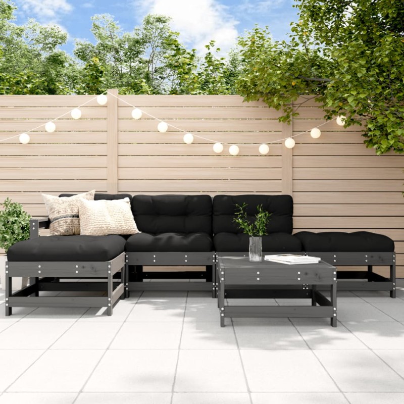 vidaXL Set Divani da Giardino 6pz con Cuscini in Legno Massello Grigio